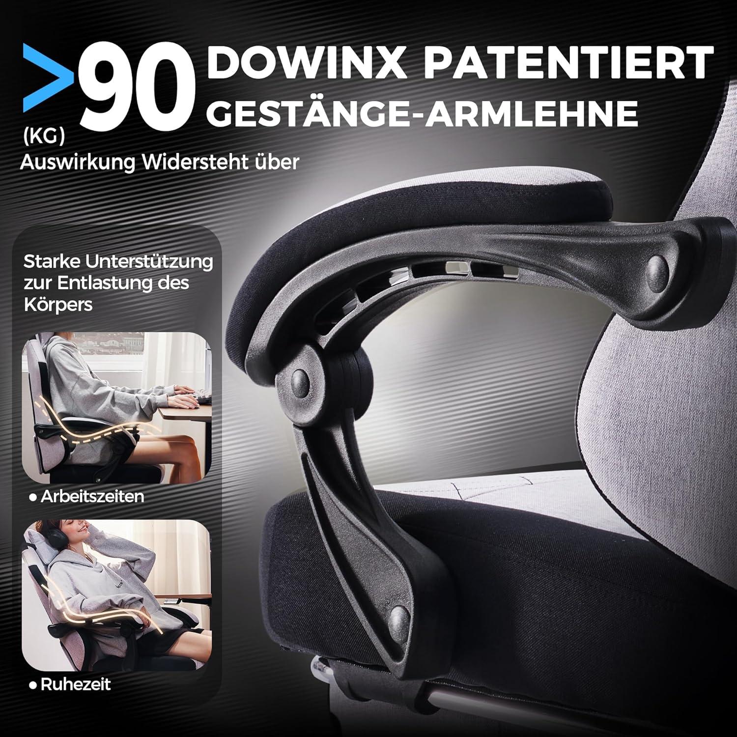Ergonomischer Gaming Stuhl Stoff Massage Lendenkissen Fußstütze - Grau