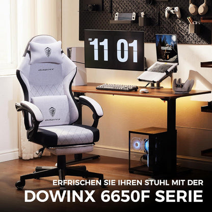 Dowinx Gaming Stuhl mit Massage Lendenwirbelstütze und Fußstütze, Ergonomischer Bürostuhl Grau