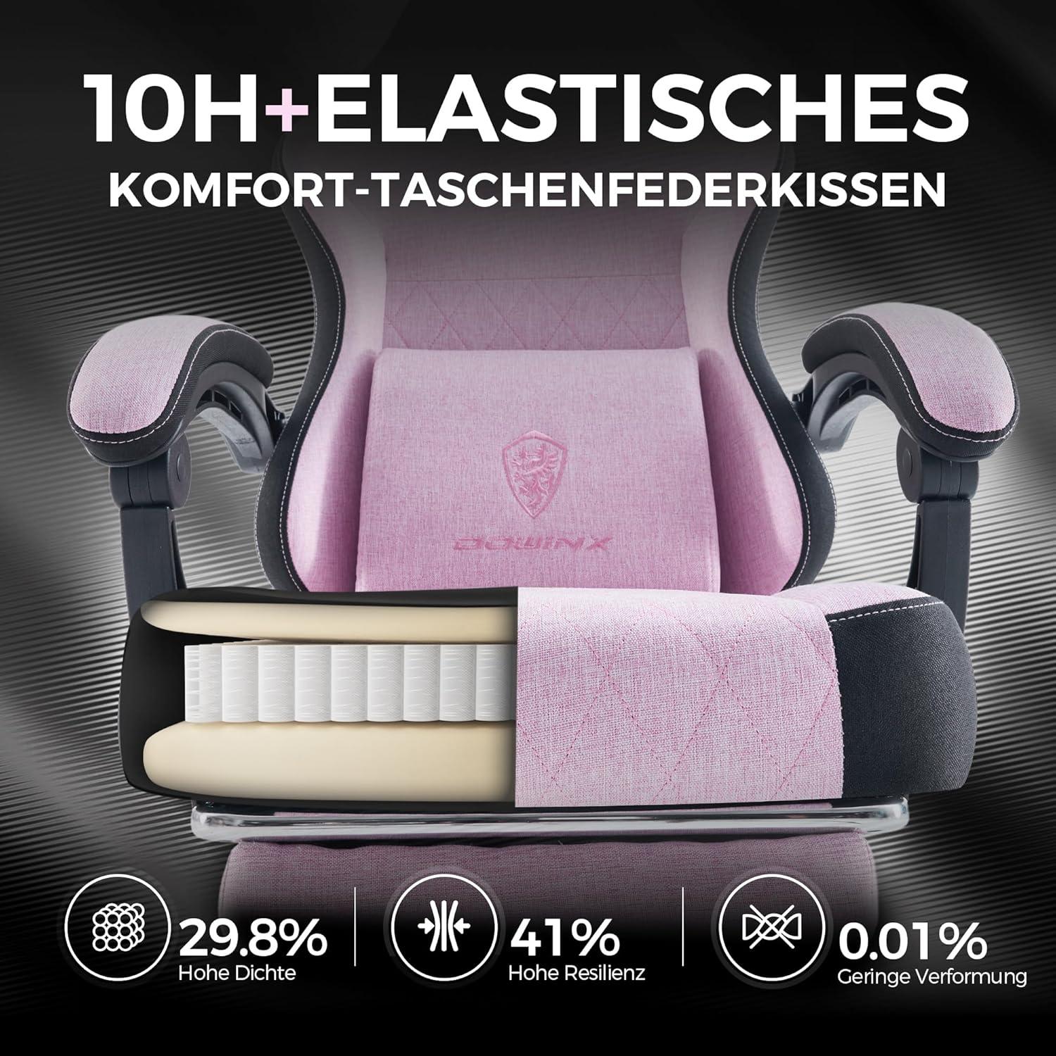Ergonomischer Gaming Stuhl mit Massage und Fußstütze für Erwachsene, rosa
