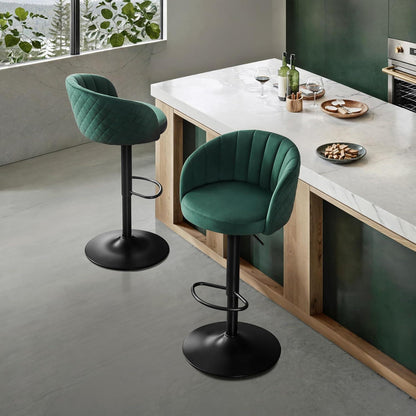 Verstellbarer Barhocker Set – Milch-Samtstoff, Lehne & Armlehnen