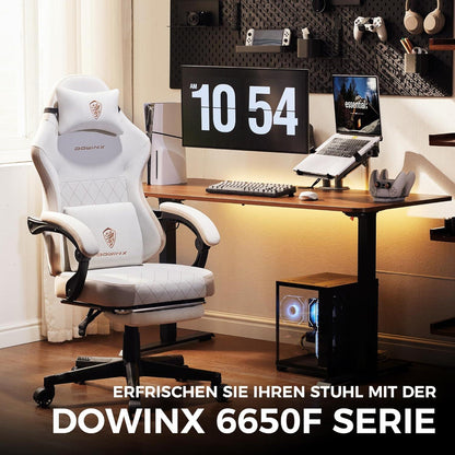 Dowinx Gaming Stuhl Stoff Massage Lendenstütze Bürostuhl Fußstütze 135KG Beige