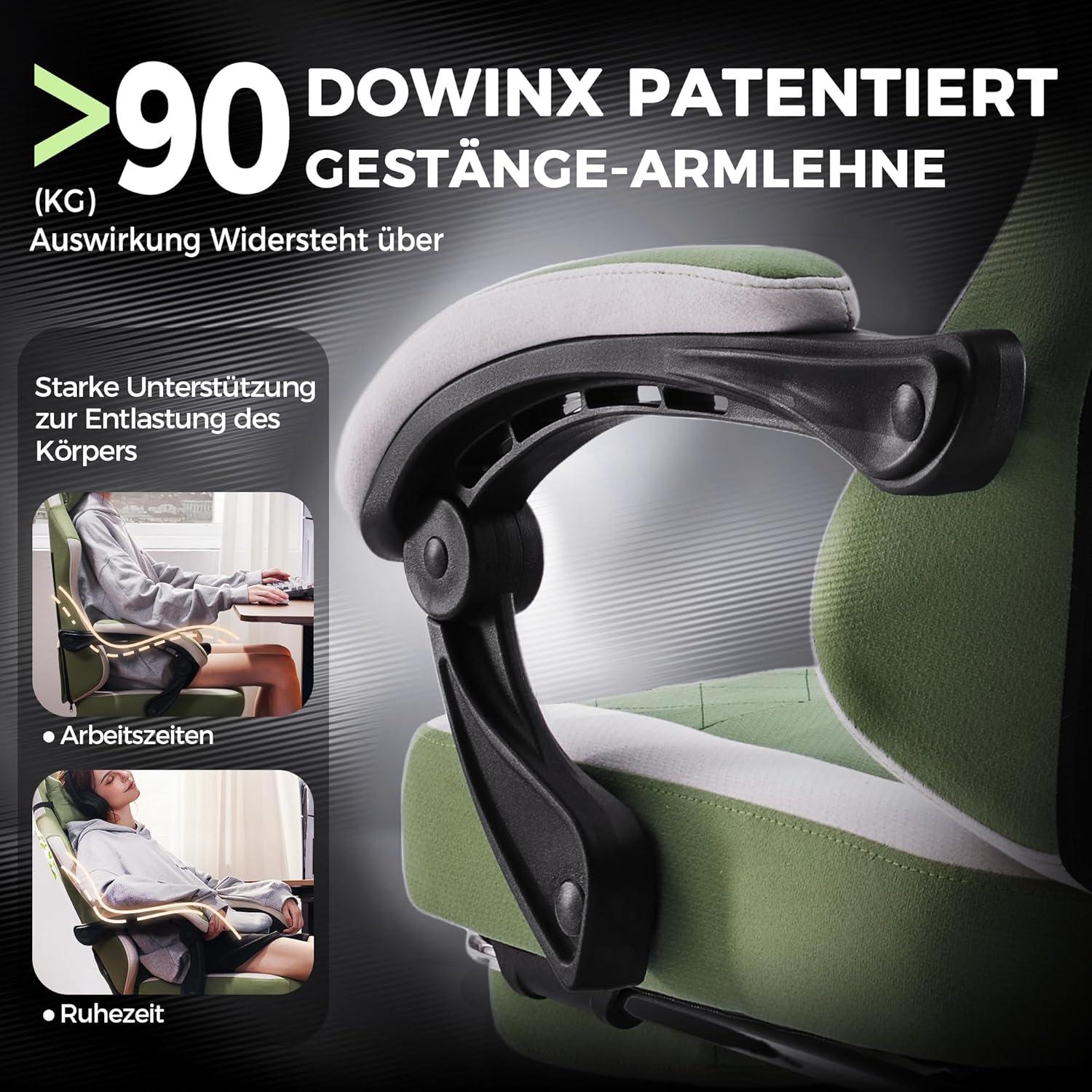 Dowinx Gaming Stuhl Stoff mit Massage Lendenwirbelstütze Bürostuhl