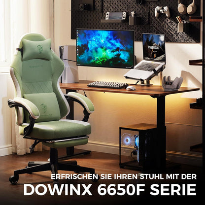 Dowinx Gaming Stuhl Stoff Massage Lendenwirbelstütze Bürostuhl Fußstütze Grün