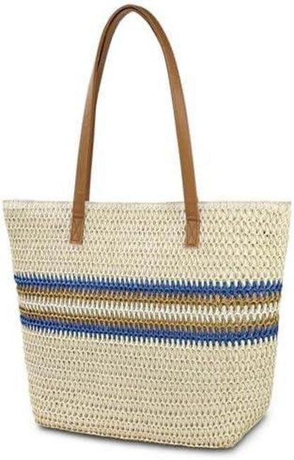 Strohtasche Damen Sommer Strand Umhängetasche Reißverschluss
