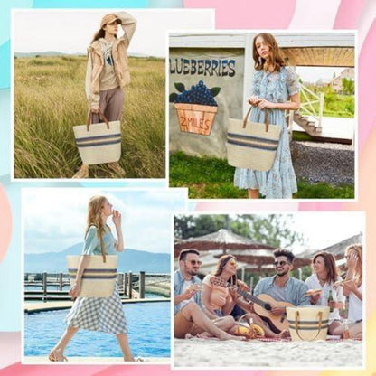 Strohtasche Strandtasche Damen Stroh Umhängetasche groß mit