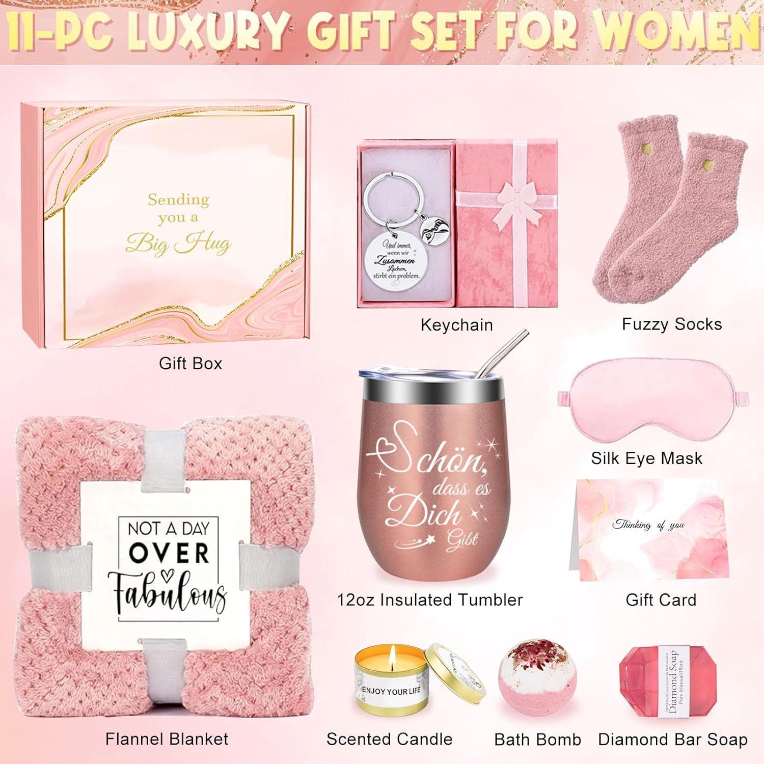 Geschenkset für Frauen: Kuscheldecke & Edelstahl Weinbecher