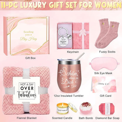 Geschenkset für Frauen: Kuscheldecke & Edelstahl Weinbecher