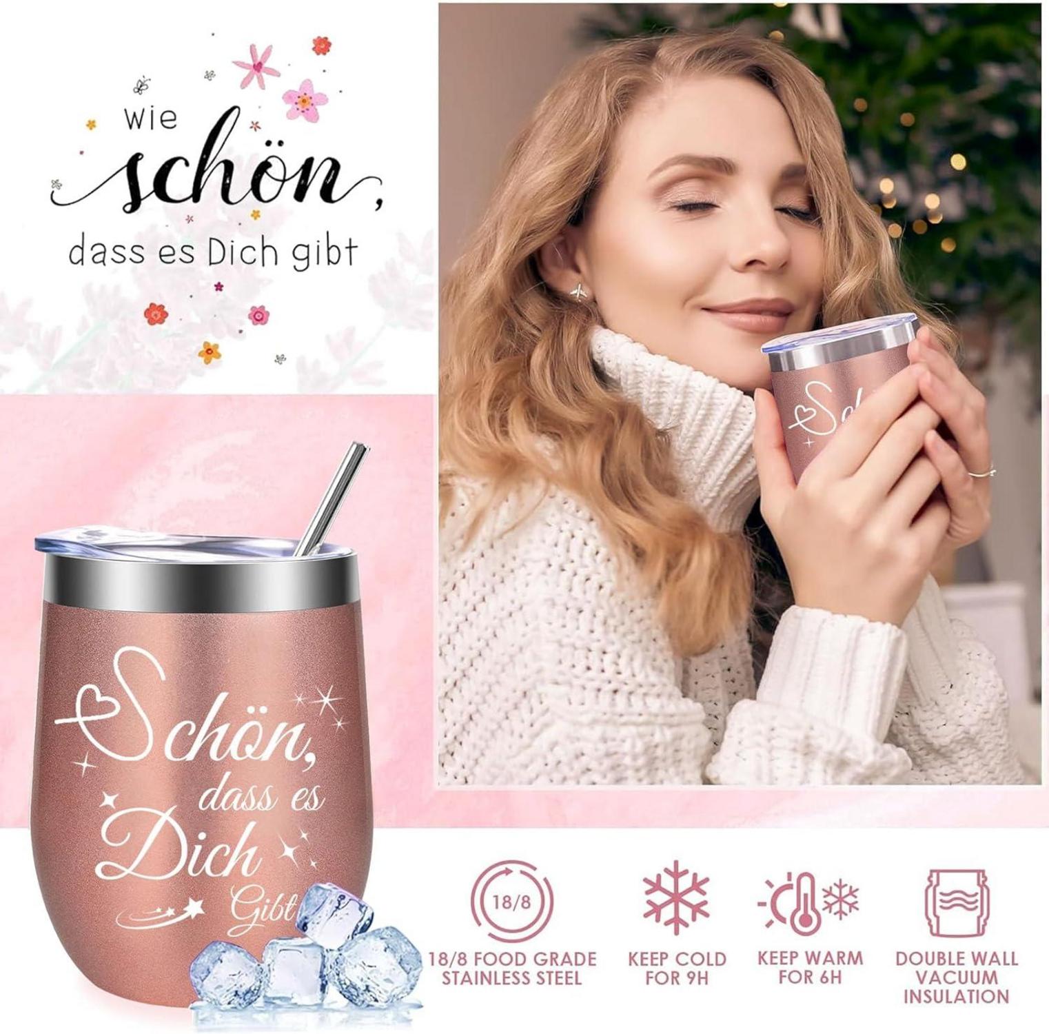 Geschenkset für Frauen mit Kuscheldecke und Edelstahl Weinbecher