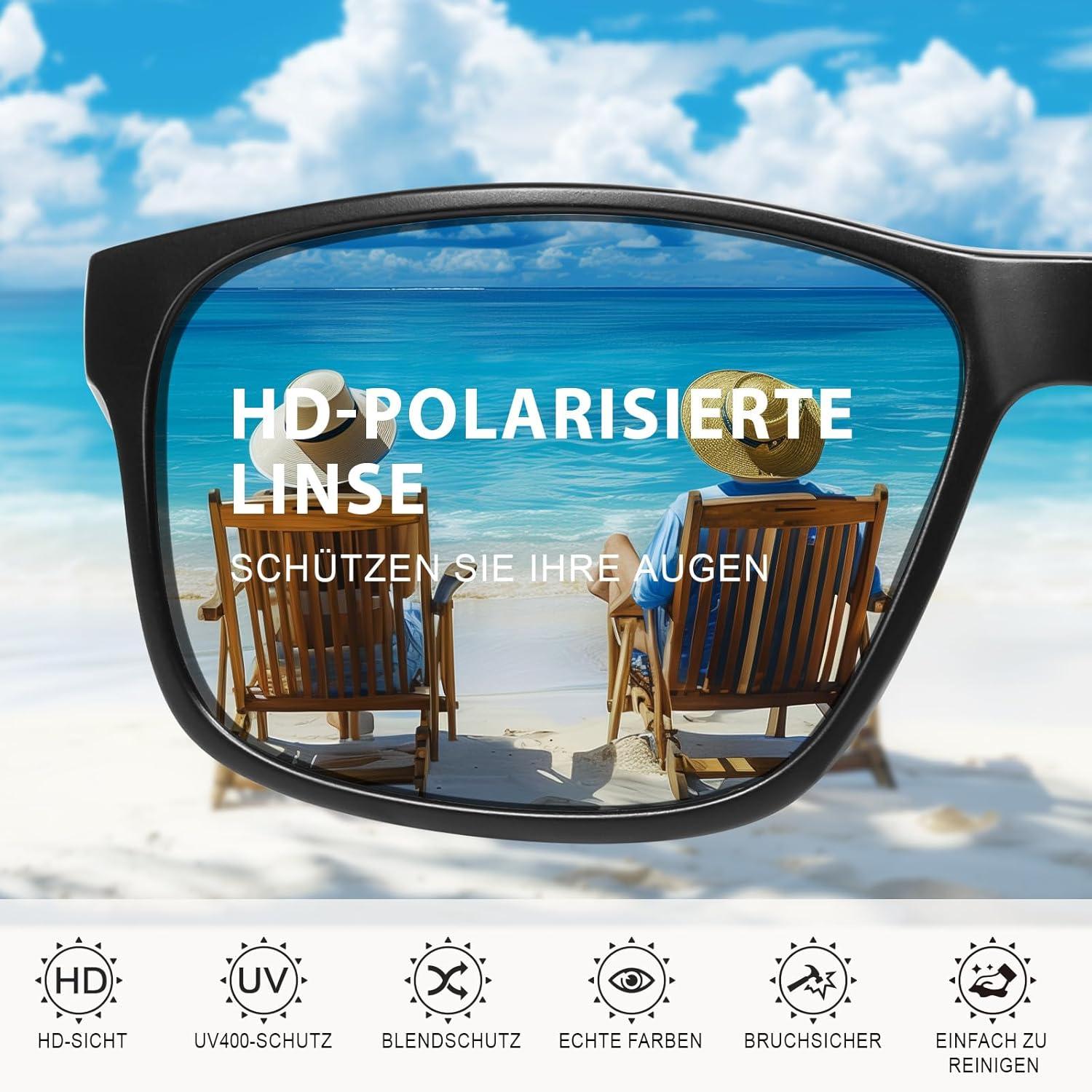 Polarisierte Sonnenbrille Herren Damen Schwarz Sport UV400 Fishing Ski