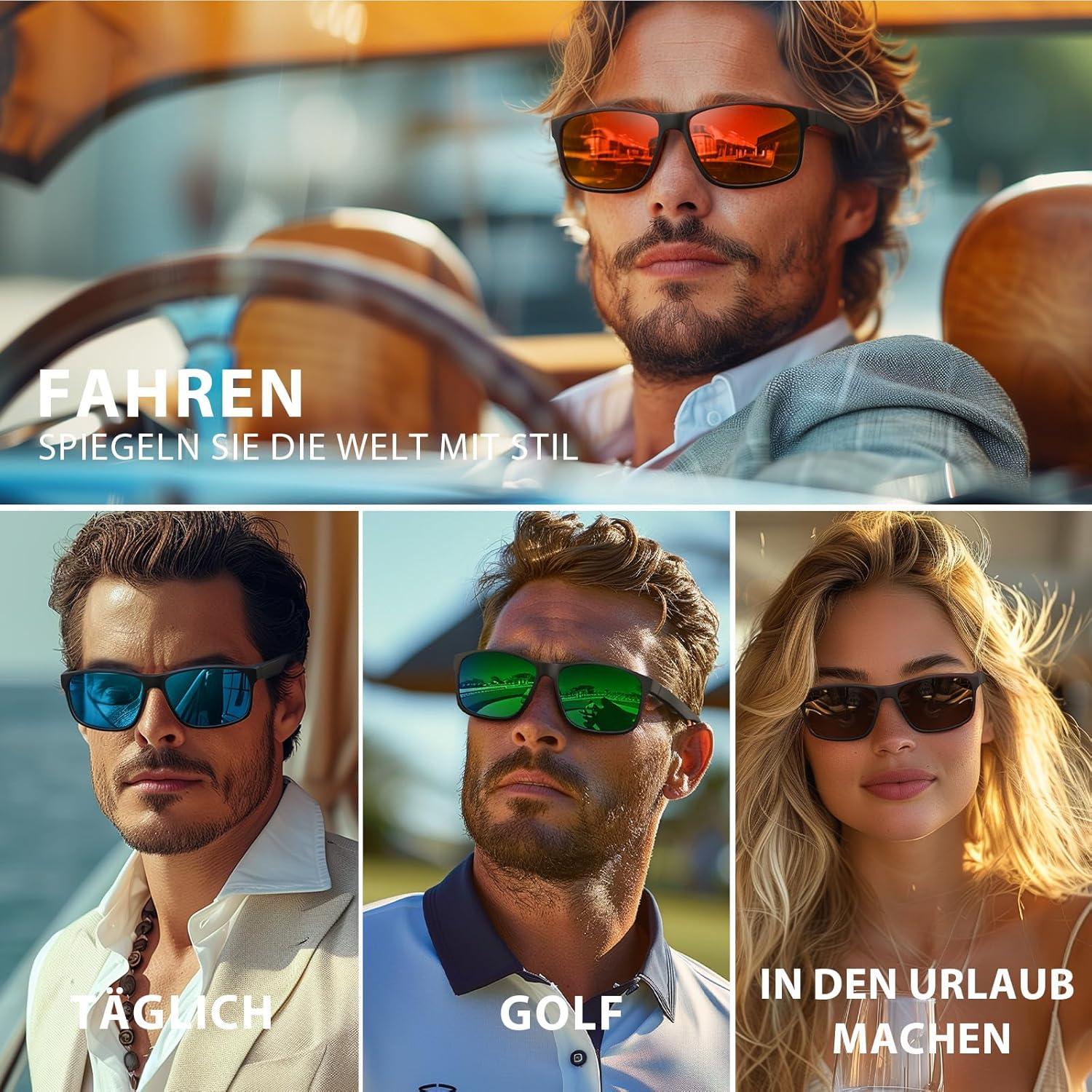 Occhsouo Polarisierte Sonnenbrille Herren Damen UV400 Sport Schwarz