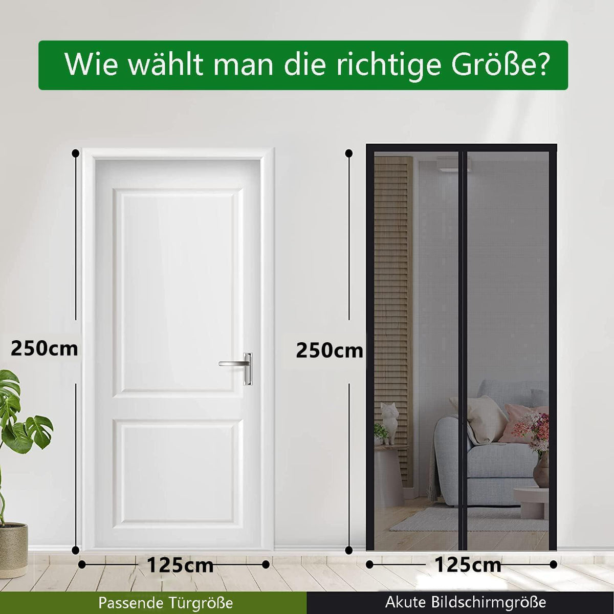 Fliegengitter Balkontür Magnet 125x250cm – Insektenschutz ohne Bohren