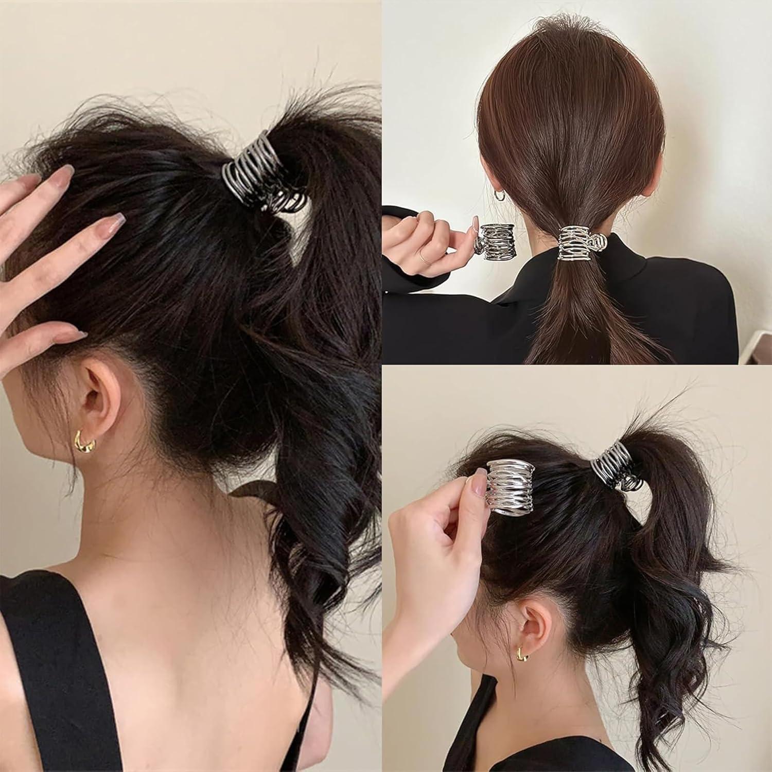 3er Set Pferdeschwanz Clips Haarspangen Metall Damen Mädchen