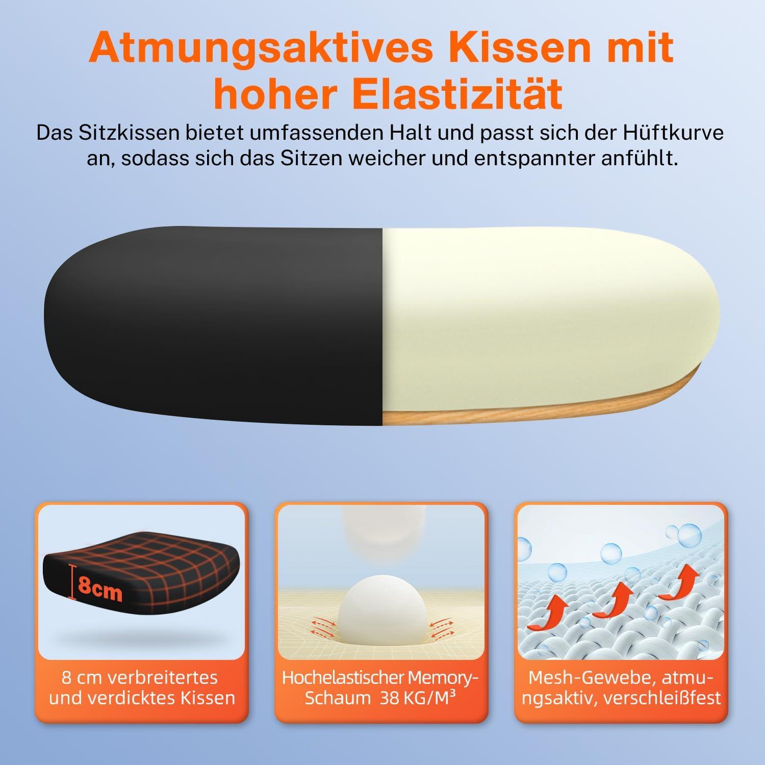 Bürostuhl ergonomisch mit Kopfstütze und Wippfunktion, 150kg Traglast