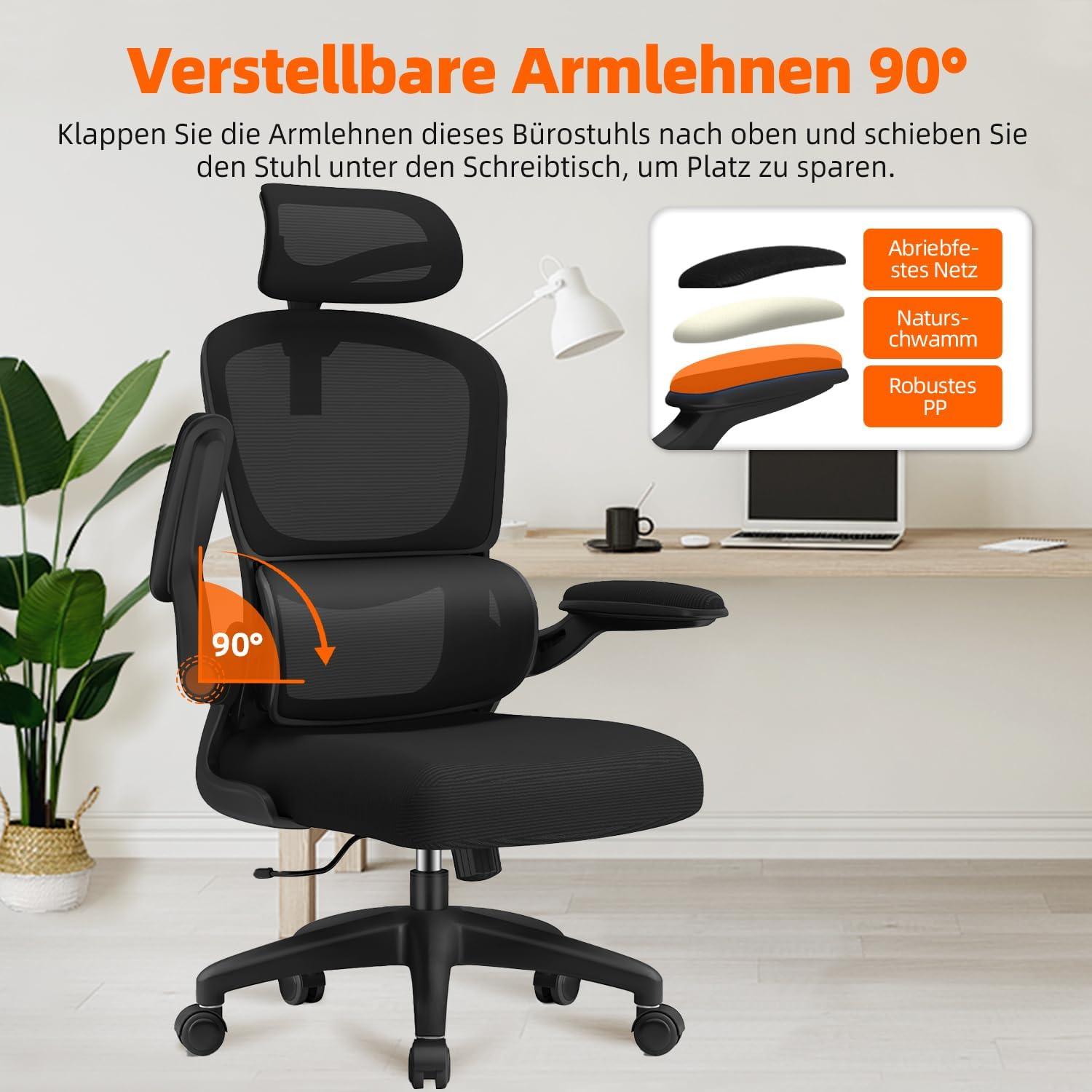 Ergonomischer Bürostuhl mit Verstellbarer Kopfstütze und Wippfunktion