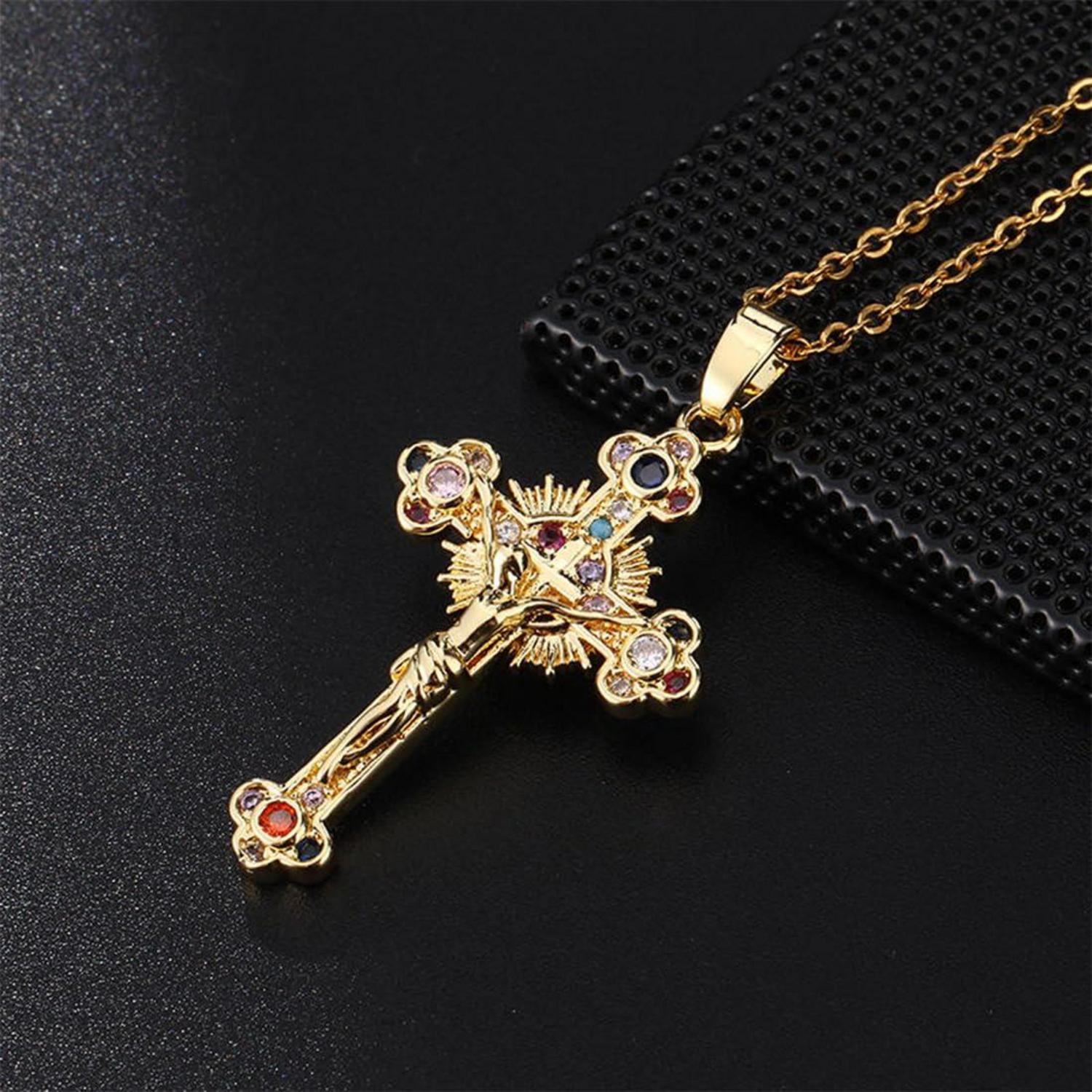 Goldene Zirkonia Kreuzkette 18K Vergoldet Modeschmuck Geschenk