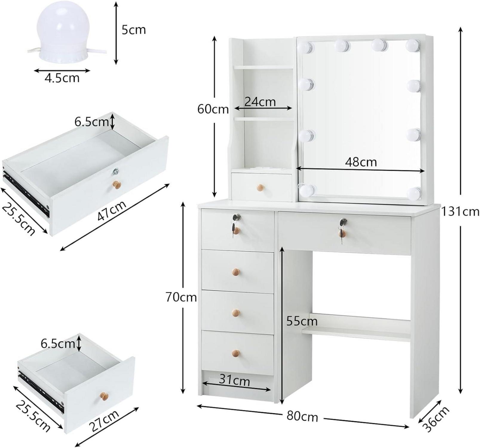 Schminktisch mit verstellbaren 10 LED Lampen Beleuchtung Makeup Organizer