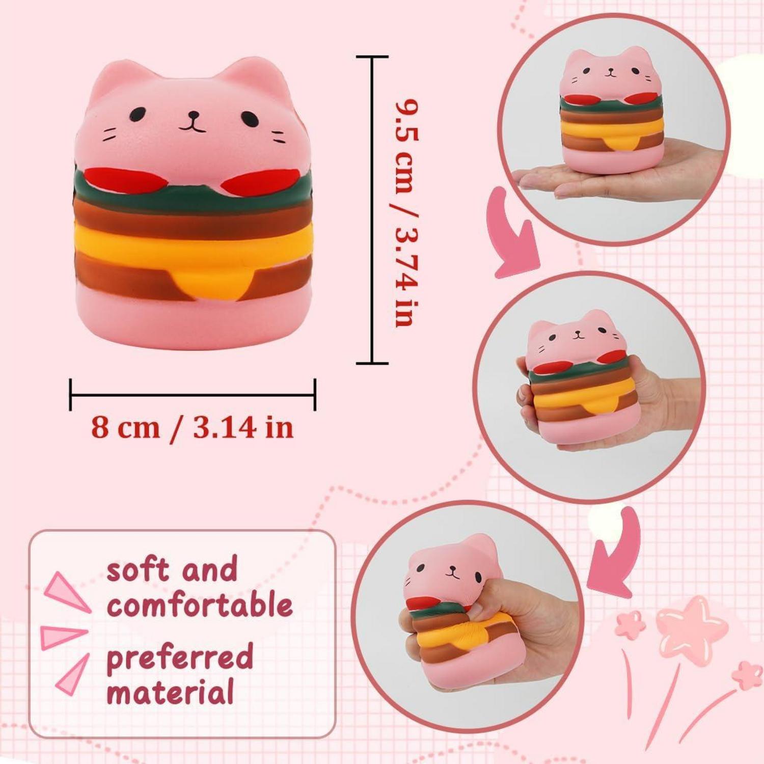 4er Set Squishies Katze Hamburger Anti-Stress Spielzeug für Kinder und Erwachsene