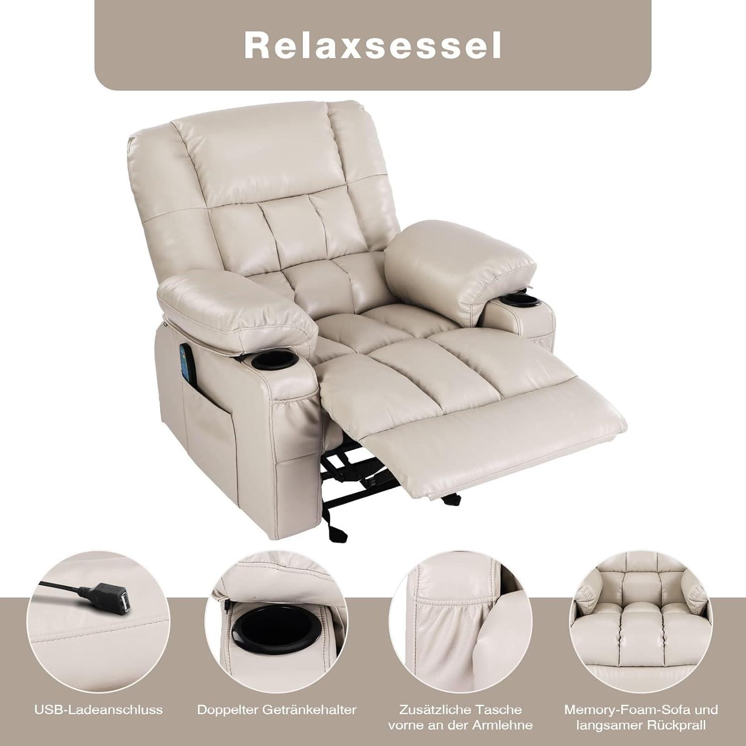 TV-Sessel mit Massagefunktion, Wärmefunktion, Vibration - Schwarz