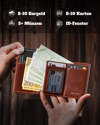 RFID Blocking Slim Wallet mit Münzfach für Herren 10+ Karten