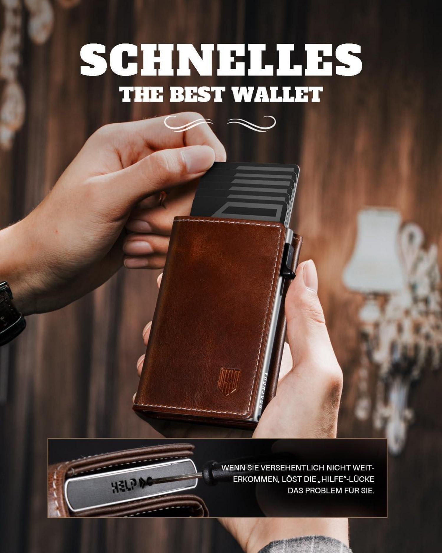 MagSnap RFID Slim Wallet Herren 10+ Karten Münzfach BraunSilber