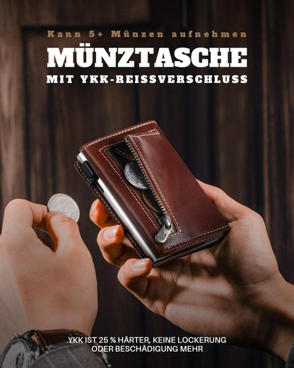 Slim Wallet Herren mit Münzfach RFID Schutz BraunSilber