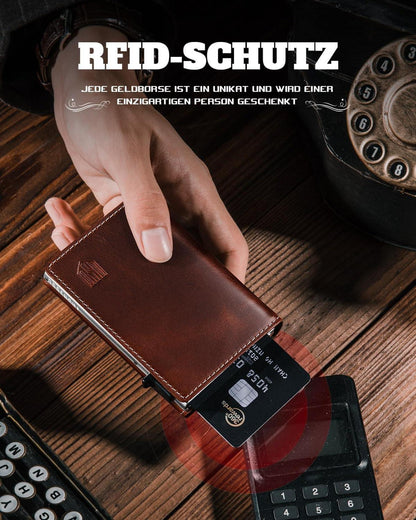 MagSnap RFID Slim Wallet Herren 10+ Karten Münzfach BraunSilber