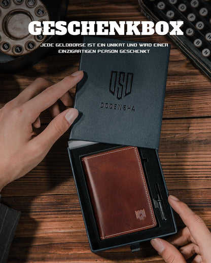 DODENSHA MagSnap Geldbörse Herren Slim Wallet Münzfach RFID Schutz BraunSilber