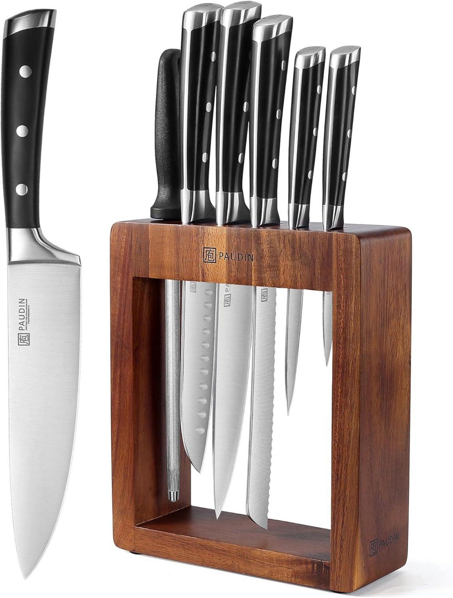 Messerblock 7-teiliges Profi Küchenmesserset mit Holzblock