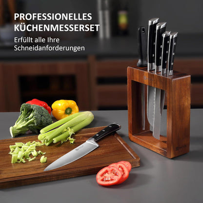 Messerblock 7-teiliges Profi Küchenmesserset mit Holzblock