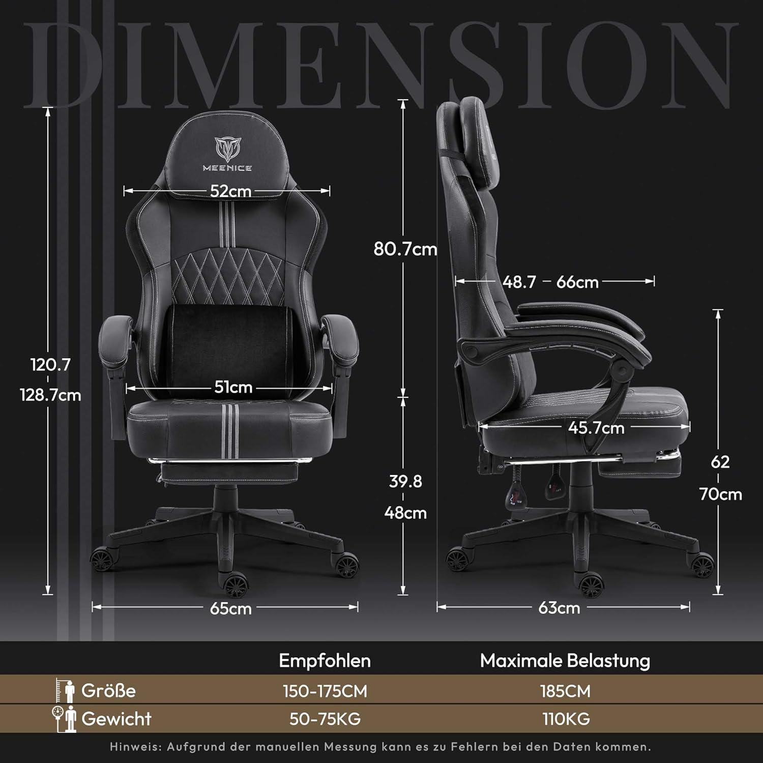 Ergonomischer Gaming Stuhl mit Massage, Kühlung und Fußstütze