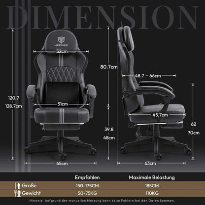 Ergonomischer Gaming Stuhl mit Massage, Kühlung und Fußstütze