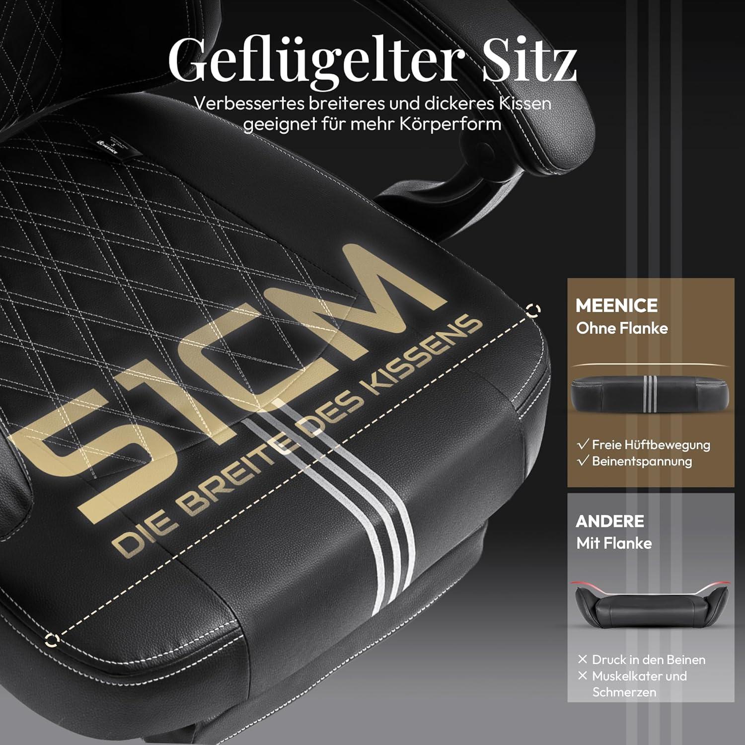 Gaming Stuhl mit Taschenfederkissen, Kühlung Gel & Massage, Schwarz