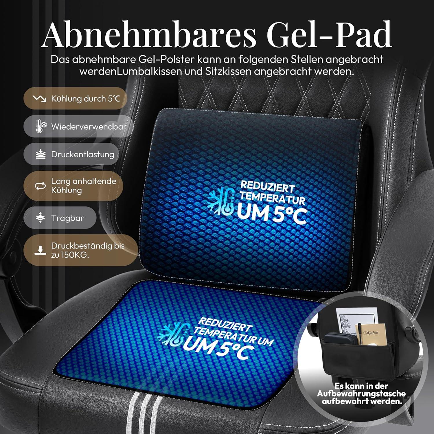 MEENICE Gaming Stuhl mit Taschenfederkissen und Kühlung Gel