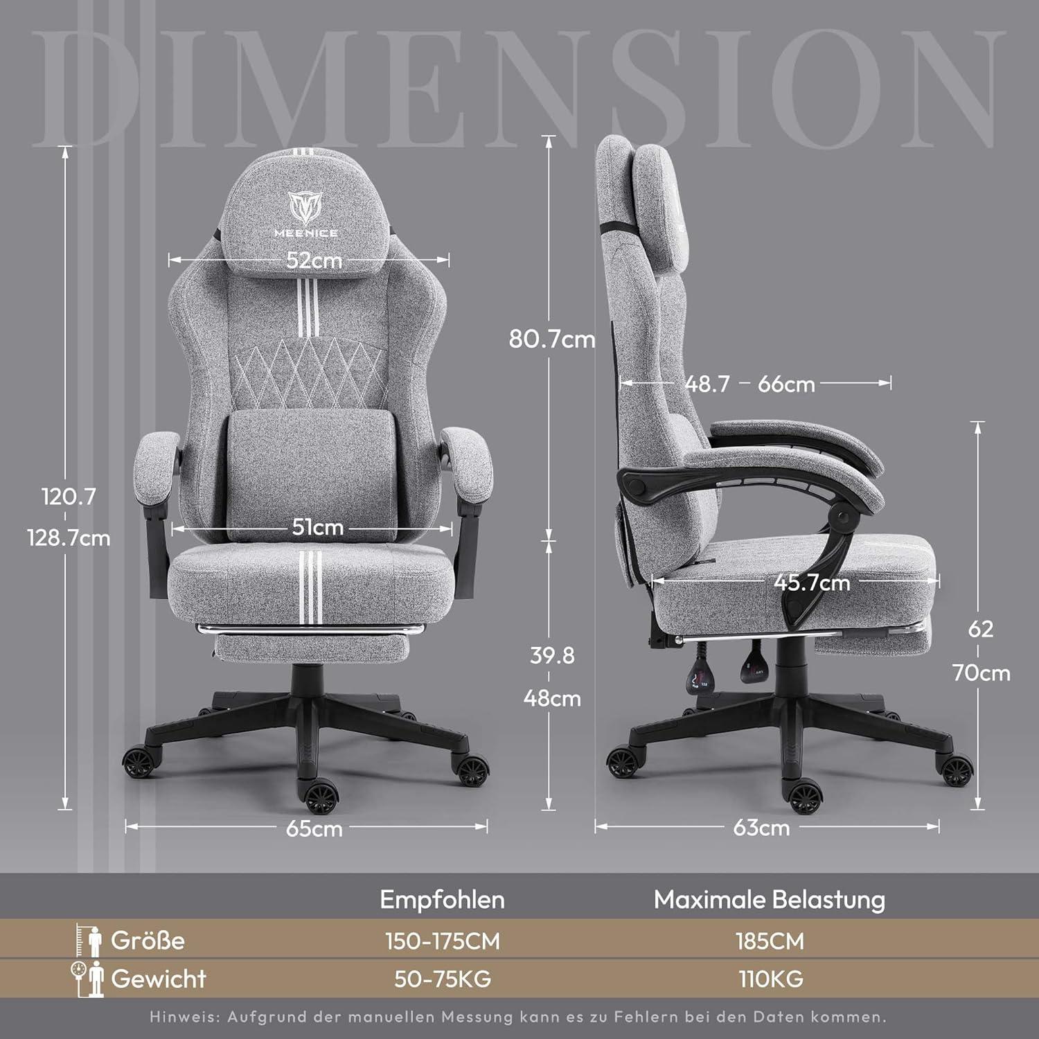 Gaming Stuhl Stoff mit Taschenfederkissen und Kühlung