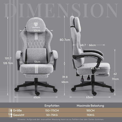 Gaming Stuhl Stoff mit Taschenfederkissen und Kühlung