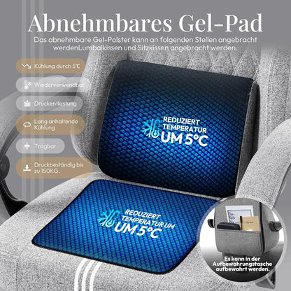MEENICE Gaming Stuhl Stoff mit Taschenfederkissen und Kühlung Gel Massage Fußstütze Grau