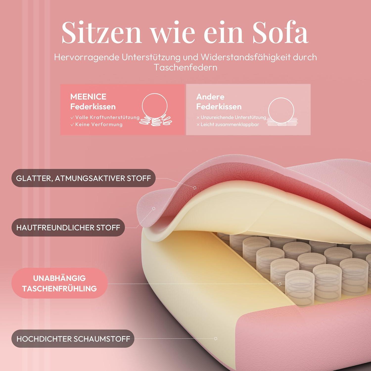 MEENICE Gaming Stuhl mit Taschenfederkissen und Kühlung Gel, Massage Sessel, Ergonomischer Game Stuhl für Erwachsene in Rosa Leder