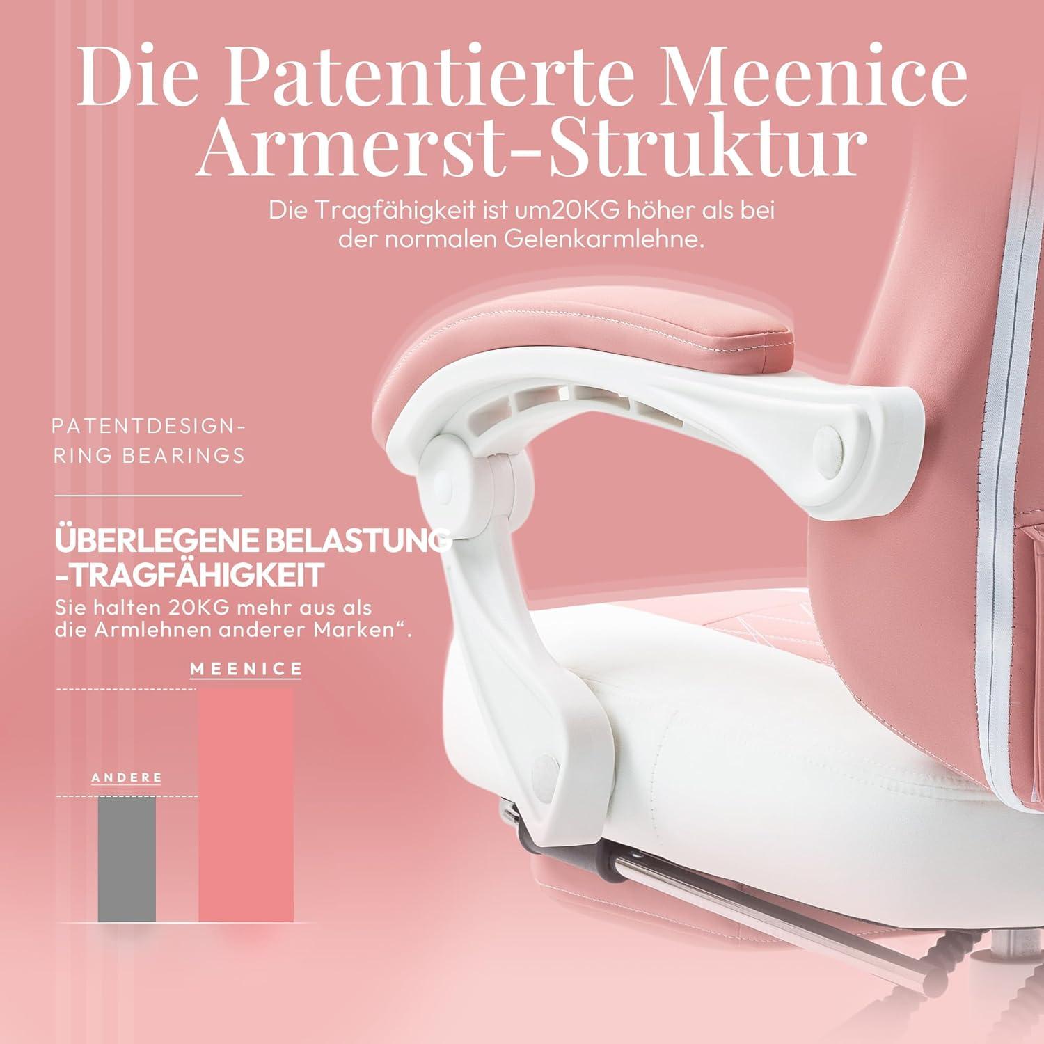 MEENICE Gaming Stuhl Taschenfederkissen Kühlung Massage Fußstütze