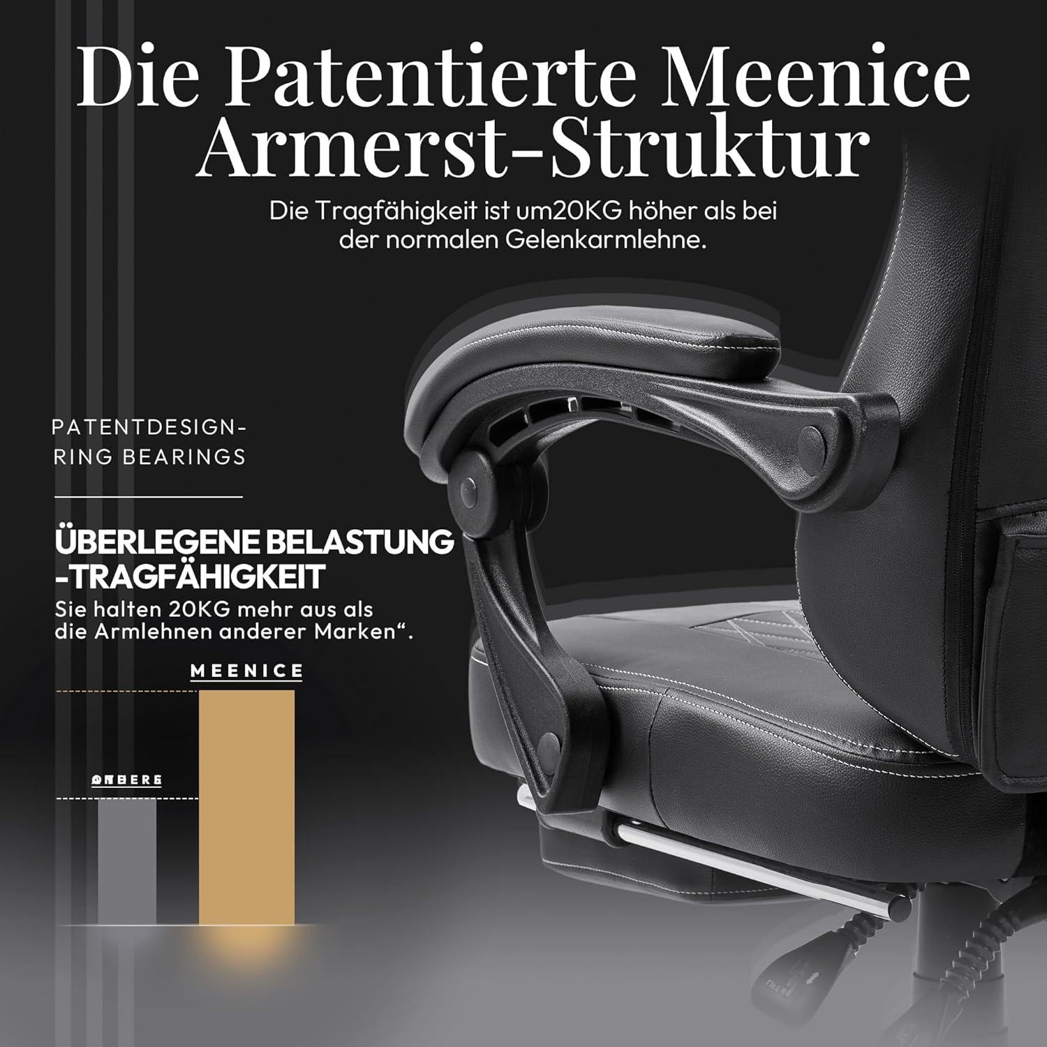 MEENICE Gaming Stuhl Taschenfederkissen Kühlung Gel Massage Fußstütze