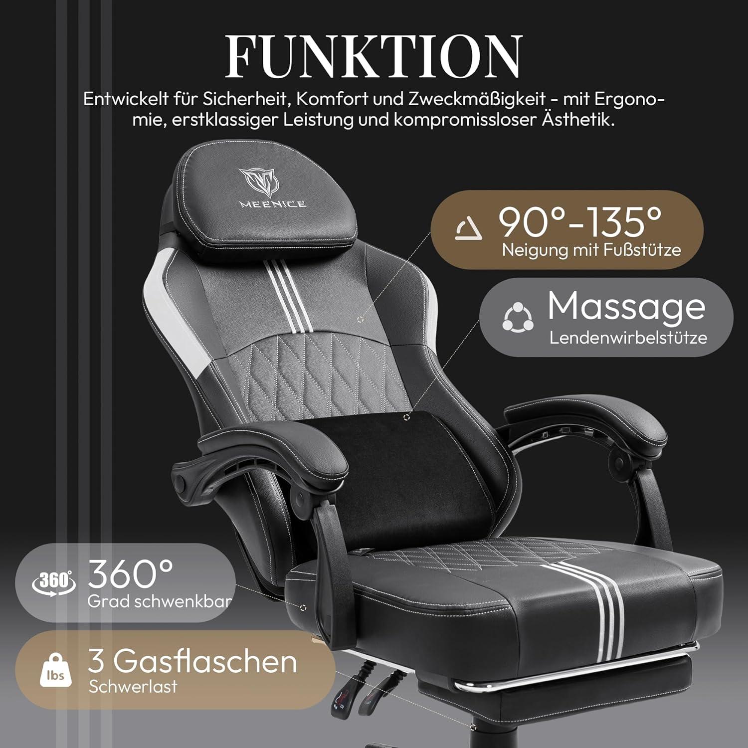MEENICE Gaming Stuhl Taschenfederkissen Kühlung Gel Massage Fußstütze