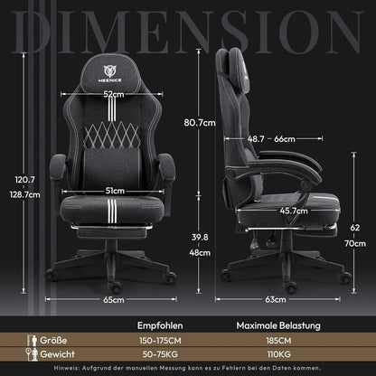 Gaming Stuhl Stoff mit Taschenfederkissen und Kühlung Gel Massage
