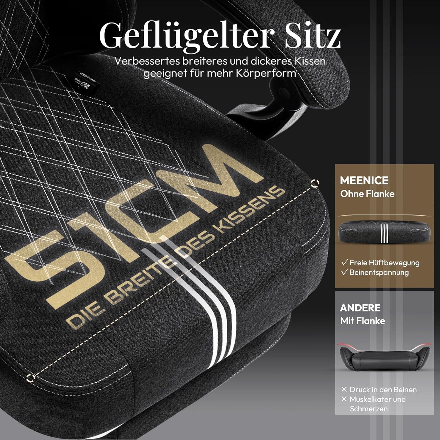 Gaming Stuhl Stoff Taschenfederkissen Massage Kühlung Fußstütze Ergonomisch Rückenlehne Schwarz