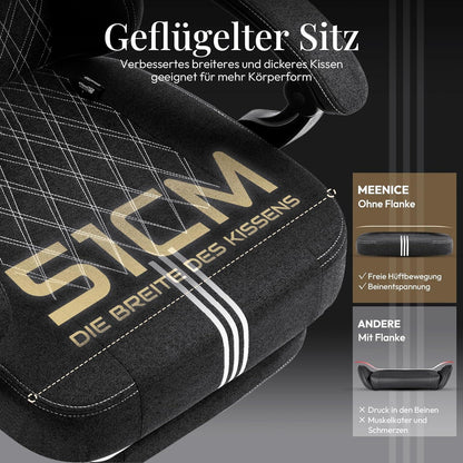 Gaming Stuhl Stoff Taschenfederkissen Massage Kühlung Fußstütze Ergonomisch Rückenlehne Schwarz