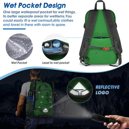 Leichter Faltbarer Wanderrucksack 40L Wasserdicht mit Reflexstreifen