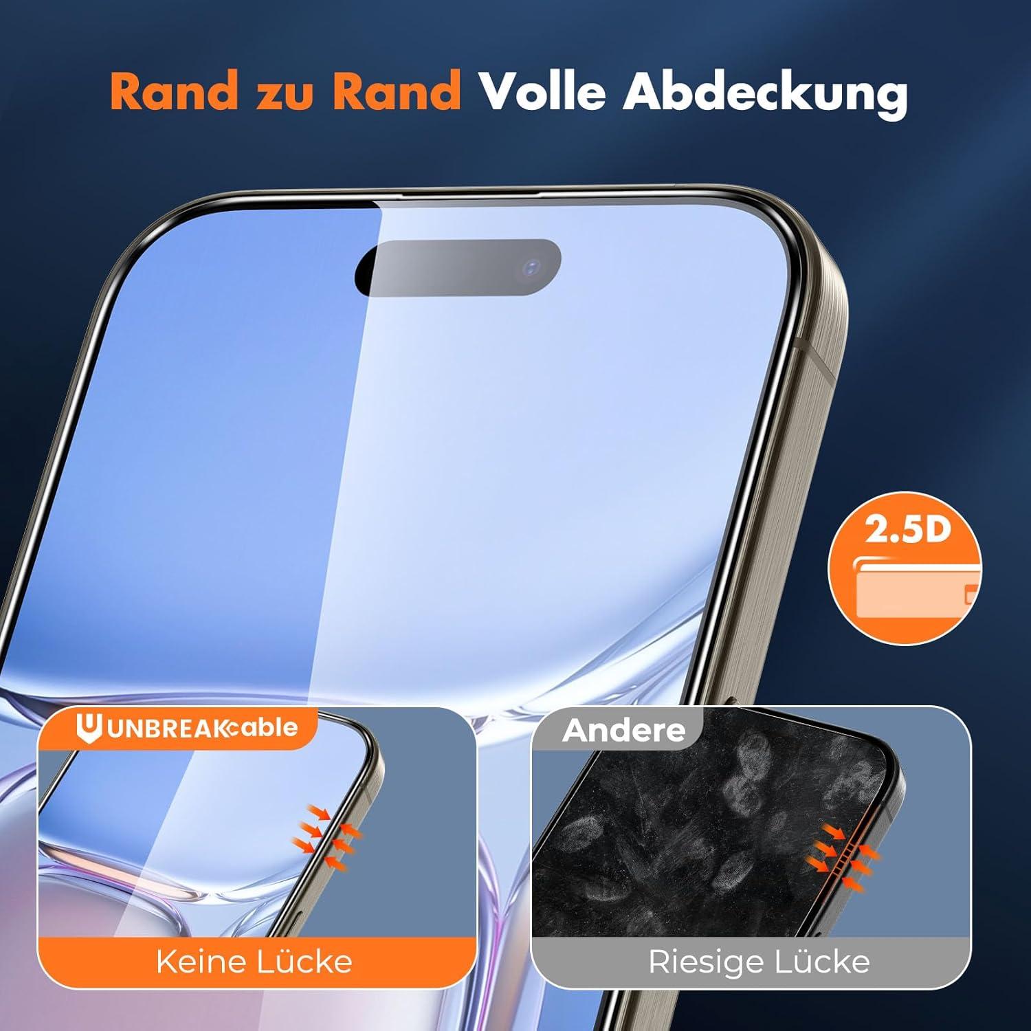 Displayschutzfolie iPhone 16 Pro Max HD-Glas 3er Pack Schutzfolie