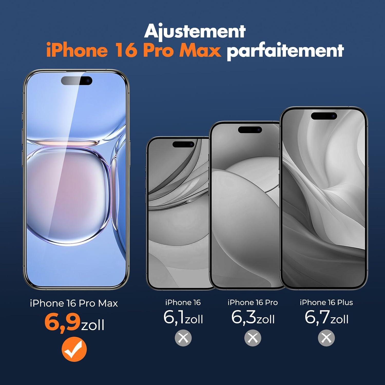 Displayschutzfolie kompatibel mit iPhone 16 Pro Max