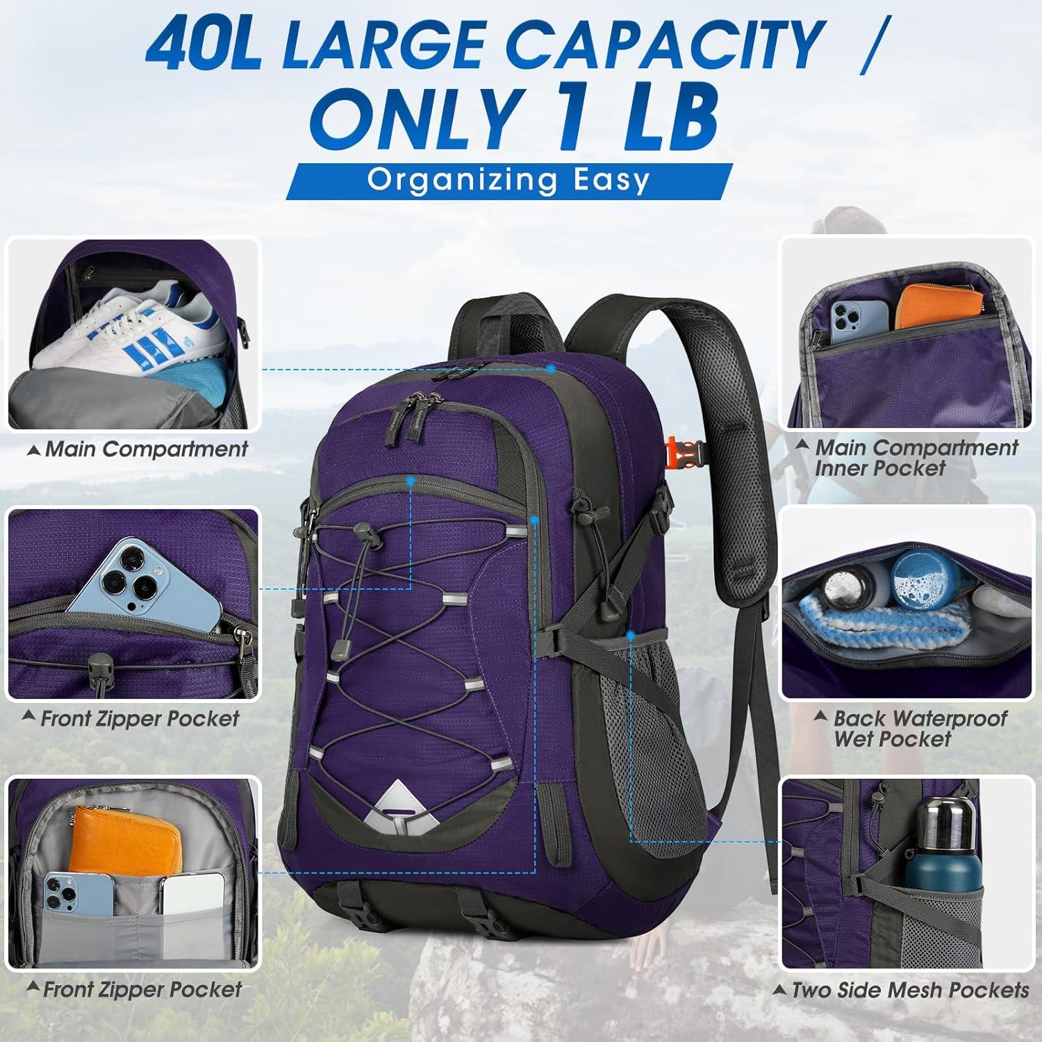 40L Wasserdichter Wanderrucksack Leicht Faltbar Reflexstreifen