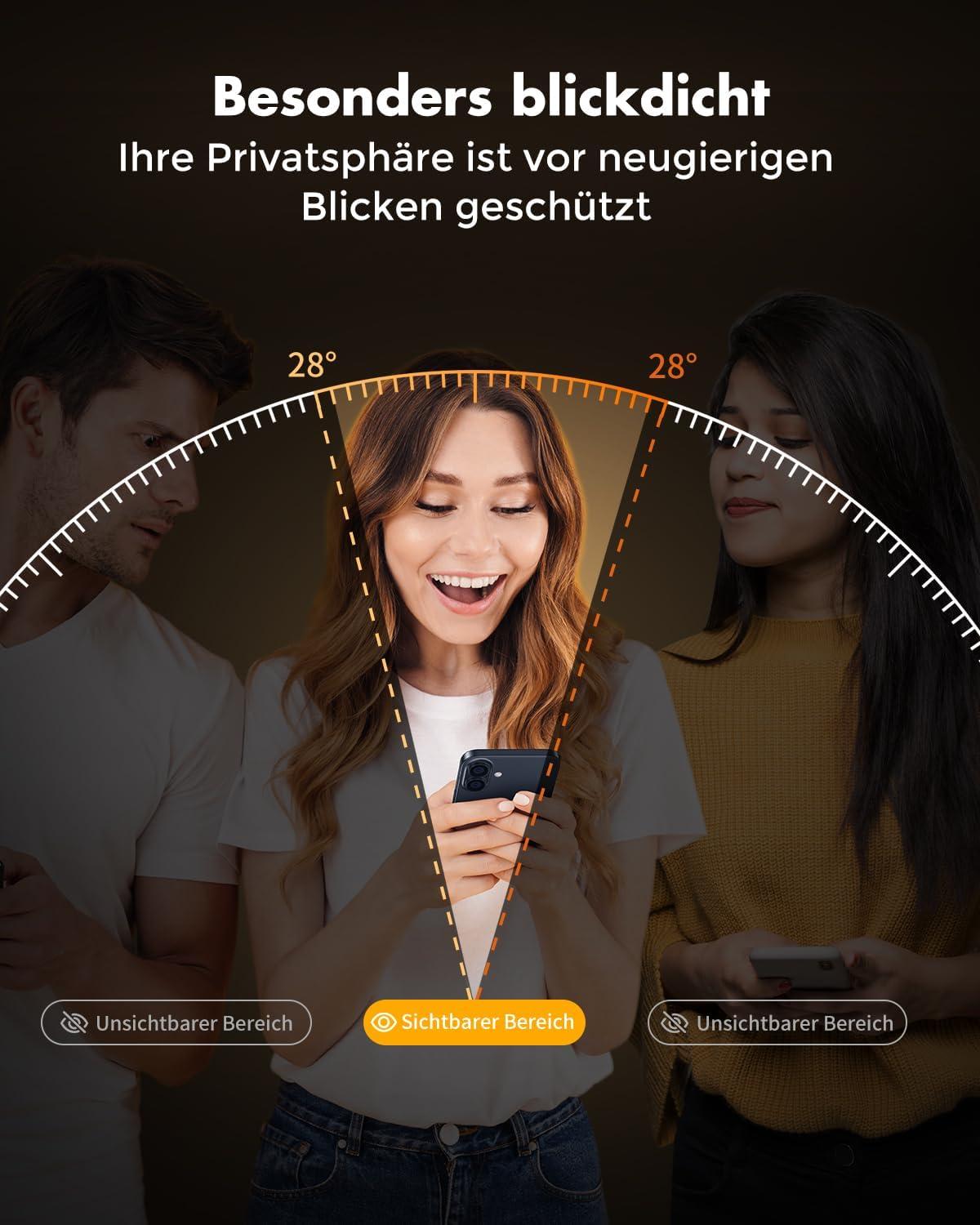 Panzer Schutz Glas für iPhone 16 Plus, Sichtschutzfolie, kratzfest, 9H Härte, 2 Stück