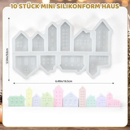 Silikonform Weihnachten Set 10 Stück Gießformen Haus DIY