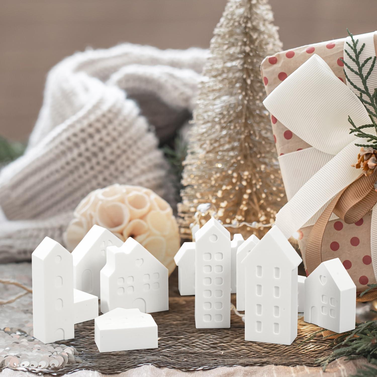 Silikonform Weihnachten 10 Stück Mini Haus Gießformen Beton DIY Kerzenhalter